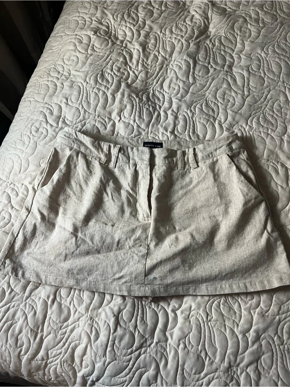 White Fox Beige 100% Linen Micro Skort Size Medium